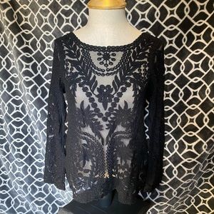 Express Crocheted & Mesh Long Sleeve Top